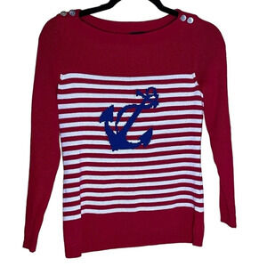 Talbots Red White & Blue Anchor Long Sleeve Summer Sweater Women's Size P Petite